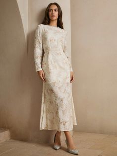 Women's Elegant Lace & Beaded Long Sleeve Maxi Vacation Dress Champagne Elegant  Long Sleeve Woven Fabric Plain,Plants,All Over Print A Line Non-Stretch  Women Clothing, size features are:Bust: ,Length: ,Sleeve Length: Hair Jewelry For Braids, Dreadlock Jewelry, Dress Champagne, Vacation Dress, Abaya Dress, Women Shawl, Women's Shapewear, Vacation Dresses, Long Sleeve Maxi