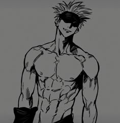 a black and white drawing of a shirtless man