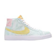 Find NIKE Zoom Blazer Mid Premium Sb 'light Dew Zitron on Editorialist. The Nike Zoom Blazer Mid Premium SB ‘Light Dew Zitron’ gives the vintage silhouette a slightly distressed makeover, highlighted by a faded green finish on the textured suede upper. The pastel hue is contrasted by a pink heel tab and yellow retro Swoosh. The latter color is repeated on an exposed-foam nylon tongue, decorated with a woven Nike SB tag. A second Nike SB logo hit lands on the sockliner, featuring a Zoom Air unit under the heel for added cushioning. Pastel Nike Lace-up Sneakers, Nike Custom Sneakers For Spring Streetwear, Pastel Custom Sneakers For Streetwear, Nike Casual High-top Sneakers With Translucent Outsole, Casual Nike High-top Sneakers With Translucent Outsole, Custom Casual Pastel Sneakers, Sporty Pastel Sneakers For Streetwear, Nike Custom Sneakers With Gum Sole For Spring, Pastel High-top Sneakers For Streetwear