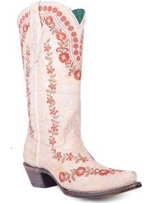 Corral Women's Flowered Embroidery Glow in the Dark Western Boots - Snip Toe Bohemian Style Boots For Spring, Summer Floral Print Boots, Fitted Floral Print Summer Boots, Floral Cowboy Boots, Dark Western, Boots Flowers, Nashville Style Outfits, Pink Cowgirl Boots, Womens Cowgirl Boots