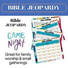 the bible jeopary game night is on and it's ready to be played