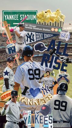 a collage of baseball players and stadium signs