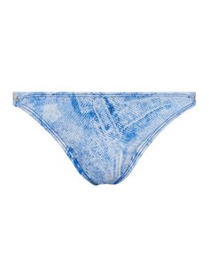 Our high-leg bikini bottom, in a cool denim print. Jean sits at the hip, beautifully elongating the legs. In a four-way stretch nylon design with contemporary coverage, she offers secure freedom of movement. Pair with the coordinating Annabelle top for chic poolside style. | L'AGENCE Jean Bikini Bottom In Blue Blue Stretch Bottoms For Poolside, High-cut Leg Bottoms For Pool In Spring, Trendy Stretch Bottoms For Poolside, Summer High-cut Leg Bottoms With 4-way Stretch, Blue 4-way Stretch Beachwear Bottoms, Stretch Tie-side Pool Bottoms, Stretch Tie-side Bottoms For Pool, Blue Beachwear Bottoms With 4-way Stretch, Poolside High-cut Leg Nylon Bottoms