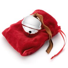 a red bag with a silver object in it