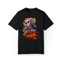 Get ready to haunt in style on Halloween with our unique t-shirt! Our exclusive design will make you the life of the Halloween party, you will be the center of attention and the most popular with this design that does not go unnoticed! But that's not all, our t-shirt is simply spectacular! It is printed on a high-quality unisex t-shirt, made from heavyweight cotton that ensures comfort and durability. It cannot be missing from your wardrobe, as it is always in fashion and in tune with the casual Graffiti Print T-shirt For Halloween Streetwear, Halloween Graffiti Print Short Sleeve Tops, Halloween Graffiti Print Crew Neck T-shirt, Punk T-shirt For Halloween Streetwear, Punk Style Halloween T-shirt For Streetwear, Punk Style T-shirt For Halloween Streetwear, Black Halloween T-shirt With Graffiti Print, Black Halloween Graffiti Print T-shirt, Black Halloween Graffiti T-shirt