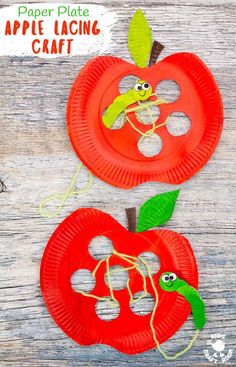 paper plate apple lacing craft for kids to make with the letter o and an apple