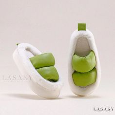 Lasaky - Fashionable Plush Open-Toe Air Cotton Slippers with Thick Warmth-Providing Sole Open Toe Slippers, Winter Slippers, Cotton Pads, Toe Designs, Warm Winter, Green Color, Green Colors, Cotton Material, Sale Items