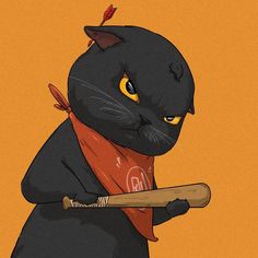 a black cat is holding a baseball bat