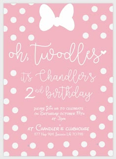 a pink and white polka dot birthday party with a bow on the front of it