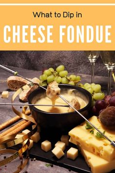 what to dip in cheese fondue with grapes, crackers and bread on the side