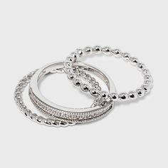 Accessorize in style and at the same time give your collection a timeless and beautiful addition with this Women's Cubic Zirconia Band Small Rope Band and Med Bead Band Silver Plated Stack Ring Set. This silver plated ring pairs well with a variety of costumes and features a simple seamless design. It is easy to clean and care as well. Gender: female. Age Group: adult. Elegant Stackable Metal Midi Rings, Elegant Beaded Promise Ring, Silver Stackable Midi Rings With Cubic Zirconia, Adjustable Beaded Silver Rings, Silver Jewlery, Stackable Rings Wedding, Cubic Zirconia Engagement Rings, Stacking Ring Set, Stack Ring