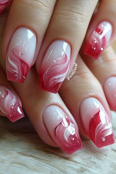 Ombre Nails For Valentines Day, February Nail Art Designs, Red Sparkly Valentine Nails, Gel Nail Art Designs 2024, 2024 Nail Trends February, New Nail Designs 2024, Trending Nail Ideas 2024, February Nails Ideas 2024, Nail Ombre Ideas