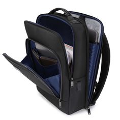 DESCRIPTION: For the Professional. For the Urban Adventurer. For the Traveler. Sophisticated and well-executed, our Professional Travel Vegan Backpack 202 was made for those who want a slim work / travel backpack. Vegan luggage has never been this reliable and functional. FEATURES: High quality 1680D polyester exterior. High density polyester lining. Padded and ventilated back for breathability and comfort. Multiple exterior pockets. Multiple interior pockets. Separate, padded laptop sleeve make Elegant Rectangular Travel Backpack, Elegant Rectangular Backpack For Commuting, Business Trip Backpack With Functional Pockets, Business Laptop Bag With Functional Pockets, Functional Business Backpack With Anti-theft Pocket, Rectangular Leather Backpack With Anti-theft Pocket For Travel, Functional Anti-theft Backpack For Business Trips, Functional Anti-theft Backpack For Business, Functional Business Trip Backpack