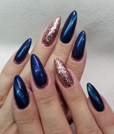 Blue Gold Glitter Nails, Mauve And Blue Nails, Blue Rose Gold Nails, Navy Rose Gold Nails, Navy Blue And Rose Gold Nails, Blue And Rose Gold Nails, Navy And Rose Gold Nails, Dark Blue And Pink Nails, Navy Blue And Pink Nails