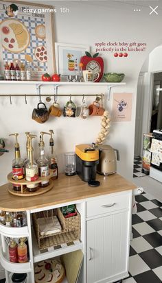 a kitchen counter with lots of food on it