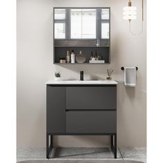 a bathroom with a sink, mirror and towel dispenser on the wall