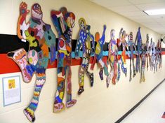 the hallway is decorated with colorful paper machs