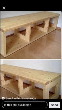 two pictures of a bench made out of wood