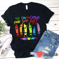 ✔️ TITTLE : The Day The Crayons Made Some Art T-Shirt, Crayon Shirt, Teacher Shirt, Kindergarten Shirt, Teacher's Day Gift ✔️ IMPORTANT: Both Men and Women can we our shirts because this is unisex style t-shirts; Wash item inside out in cold water, do not bleach, do not dry clean, do not iron directly on the design. ✔️ MATERIAL DETAILS: 5.3-ounce, 100% cotton (99/1 cotton/poly (Ash) & 90/10 cotton/poly (Sport Grey); Heavyweight classic unisex tee; Taped neck and shoulders; Tearaway label ;Decora Crayon Tshirt, Cotton T-shirt With Name Print For Teaching, Funny Cotton T-shirt For Teaching, Fun Custom Print T-shirt For Teacher Appreciation, Personalized T-shirt For Teacher Appreciation And Back To School, Multicolor Novelty Cotton T-shirt, Novelty Multicolor Cotton T-shirt, Kindergarten Shirts, Teachers Day Gifts