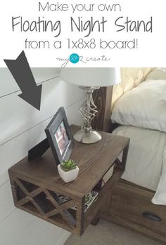 a night stand with a plant on it and the words make your own floating night stand from a t & x 8x8 board