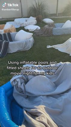 an inflatable pool and filled sheets for an outdoor movie night from my kids