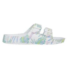 Women's colorful double buckle strap footbed slide sandals from Chatties will keep you ready for spring and summer and are perfect for lounging around the house, indoors, or outdoors. These comfortable slide sandals have an effortless slip-on style that makes them very easy to put on and take off. A must-have flat sandal in addition to your adorable stuff. Size: 11.  Color: White.  Gender: female.  Age Group: adult. Luxury Footbed Sandals For Spring Vacation, Luxury Double Strap Footbed Sandals For Spring, Sandals White, White Flats, Fashion Flats, Comfortable Fashion, Flat Sandals, Slide Sandals, Gender Female