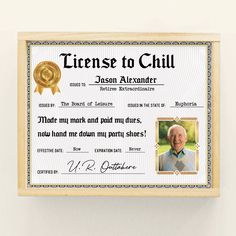 an award certificate for a person to be awarded by someone else is on the wall