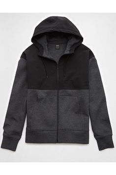 Finely spun cotton-blend fleece with a super smooth hand-feel/Drawstring hood and full zip-up front/AE graphics/Front pockets/This is Real Good:  Made with the planet in mind & a promise to continue to do better. Functional Cotton Hooded Jacket, Cotton Track Jacket With Drawstring Hood For Sports, Fall Cotton Outerwear With Moisture-wicking, Moisture-wicking Cotton Outerwear For Fall, Fall Moisture-wicking Cotton Outerwear, Midweight Cotton Hooded Hoodie, Midweight Drawstring Hoodie For Streetwear, Sporty Cotton Fleece Jacket With Drawstring Hood, Casual Moisture-wicking Hooded Fleece Jacket