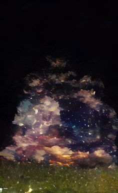 the sky is filled with clouds and stars