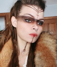 Norse Viking Makeup, Simple Viking Makeup Women, Norse Make Up, Lagatha Vikings Makeup, Viking Makeup Women, Womens Viking Makeup, Celtic Makeup Female, Viking Inspired Makeup, Viking Warrior Woman Costumes