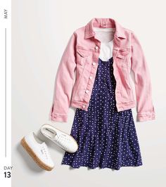 May Trends from Stitch Fix | Stitch Fix Style Pink Jean Jacket Outfit, Jacket With Dress, Pink Jacket Outfit, Pink Jean Jacket, Feminine Colors, Side Braids, Jeans Rosa, Pink Denim Jacket, Dress Lilac