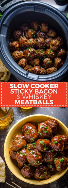 slow cooker sticky bacon and whiskey meatballs