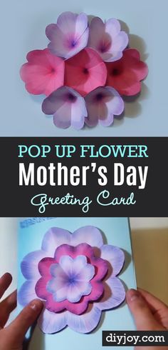 paper flowers with the words pop up flower mother's day greeting card on it