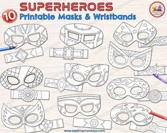 printable mask and wristbands for kids to color on the table with markers