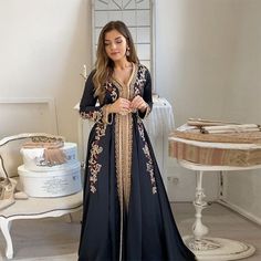 African Evening Dresses, Muslim Evening Dresses, Robes D'occasion, Gold Evening Dresses