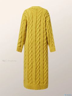 OrcaJump - Elegant Long Sleeve Open-Front Cardigan with a Relaxed Fit Yellow Long Cardigan For Fall, Long Yellow Fall Cardigan, Yellow Long Sleeve Cardigan For Fall, Yellow Knit Long Sleeve Outerwear, Yellow V-neck Winter Outerwear, Yellow V-neck Outerwear For Winter, Long Sleeve Style, Tomboy Look, Elegant Clothes