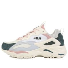 FILA Ray Tracer Low Top Running Shoes White/Pink/Green 1RM01153_108 (SNKR/Korea Version) Sporty Pink Leather Running Shoes, Pink Leather Lace-up Running Shoes, Pink Leather Running Shoes For Sports, Fila Ray Tracer, Running Shoes White, Shoes White, Season Colors, Low Top, Pink And Green