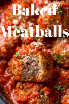 baked meatballs with marinara sauce and parmesan cheese in a skillet