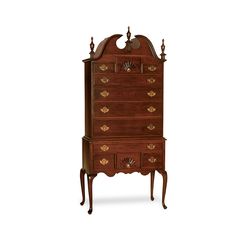 Amish Jamestown Bonnet Top High Boy - snyders.furniture High Boy Dresser, Queen Anne Furniture, Solid Wood Dresser, Colonial Furniture, Hardwood Furniture, Amish Furniture, Furniture Maker, Solid Mahogany, High Quality Furniture