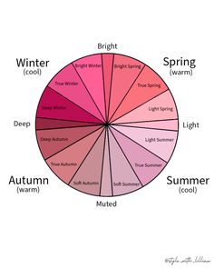 All the color analysis seasons flow into each other, so every color is included, and nobody is left out. Color Season Wheel, Color Analysis Seasons, Color Type Analysis, Autumn Color Analysis, Color Season Analysis, Season Color Palette, Types Of Colors, Warm Spring Color Palette, True Winter Color Palette