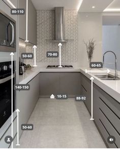 an image of a kitchen setting with measurements