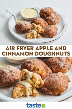 two plates filled with apple and cinnamon doughnuts