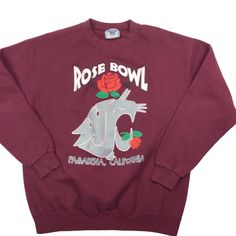 Vintage 1998 Washington State Cougars crewneck sweatshirt. Made in the USA. High quality.  Large print graphic. Tagged as a large. 22 inches pit to pit, 28 inches long. Excellent vintage condition. Smoke and pet. Free home. Vintage WSU. Rose Bowl. 1998. Pasadena California. Cougars. WAZZU. Pullman Washington, Red Vintage Long Sleeve Sweatshirt, Usc Sweatshirt, University Of Washington Sweatshirt, Vintage University Crewneck, Vintage Red Cotton Sweatshirt, Washington State Cougars, Pasadena California, Rose Bowl