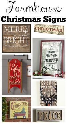 christmas signs are displayed in different styles and colors