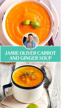 Jamie Oliver Carrot And Ginger Soup Carrot Soup With Ginger, Carrot Ginger Coconut Milk Soup, Vegan Carrot Ginger Soup, Carrot Ginger Soup Coconut Milk, Ginger Soup Recipes, Carrot Ginger Coconut Soup, Ginger Carrot Soup, Carrot Coconut Soup, Carrot And Ginger Soup