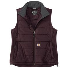 Stay equipped for cool, wet weather with the Carhartt Women's Rain Defender Relaxed Fit Lightweight Insulated Vest. This women's lightweight Carhartt vest is water-repellent, windproof, and insulated for extra warmth. Made to move, with a relaxed fit and built-in flex where you need it most. 1.75 oz., 100% Cordura nylon shell; 11 oz., 89% nylon, 11% elastane side and sleeve panels Quilted nylon lining; 100g polyester insulation Vest is built to move with Rugged Flex stretch technology Rain Defen Carhartt Vest, Carhartt Logo, Carhartt Womens, Plus Size Outerwear, Tractor Supplies, Wet Weather, Pet Life, Front Zipper, Cold Weather