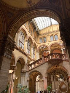 the inside of a large building with many windows