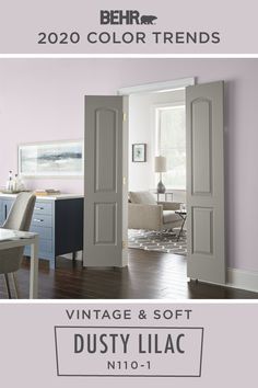 an open door with the words vintage & soft dusty lilac on it