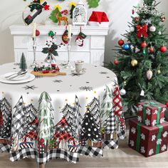 a table with christmas decorations and presents on it