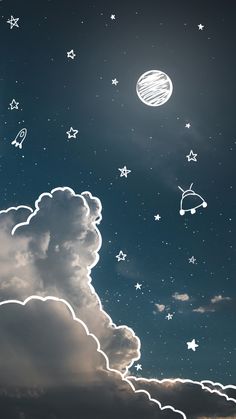 the sky is filled with stars and clouds